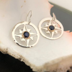 Custom-Compass-Earrings-Remount-of-sapphire-stud-earrings-Side