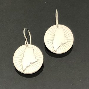 Maine State Silhouette Earrings on Sterling Silver Disc