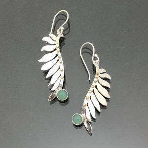 Folia-Fringe-Earrings-Large-with-14ky-accents-and-6mm-Chrysoprase-Cabochons